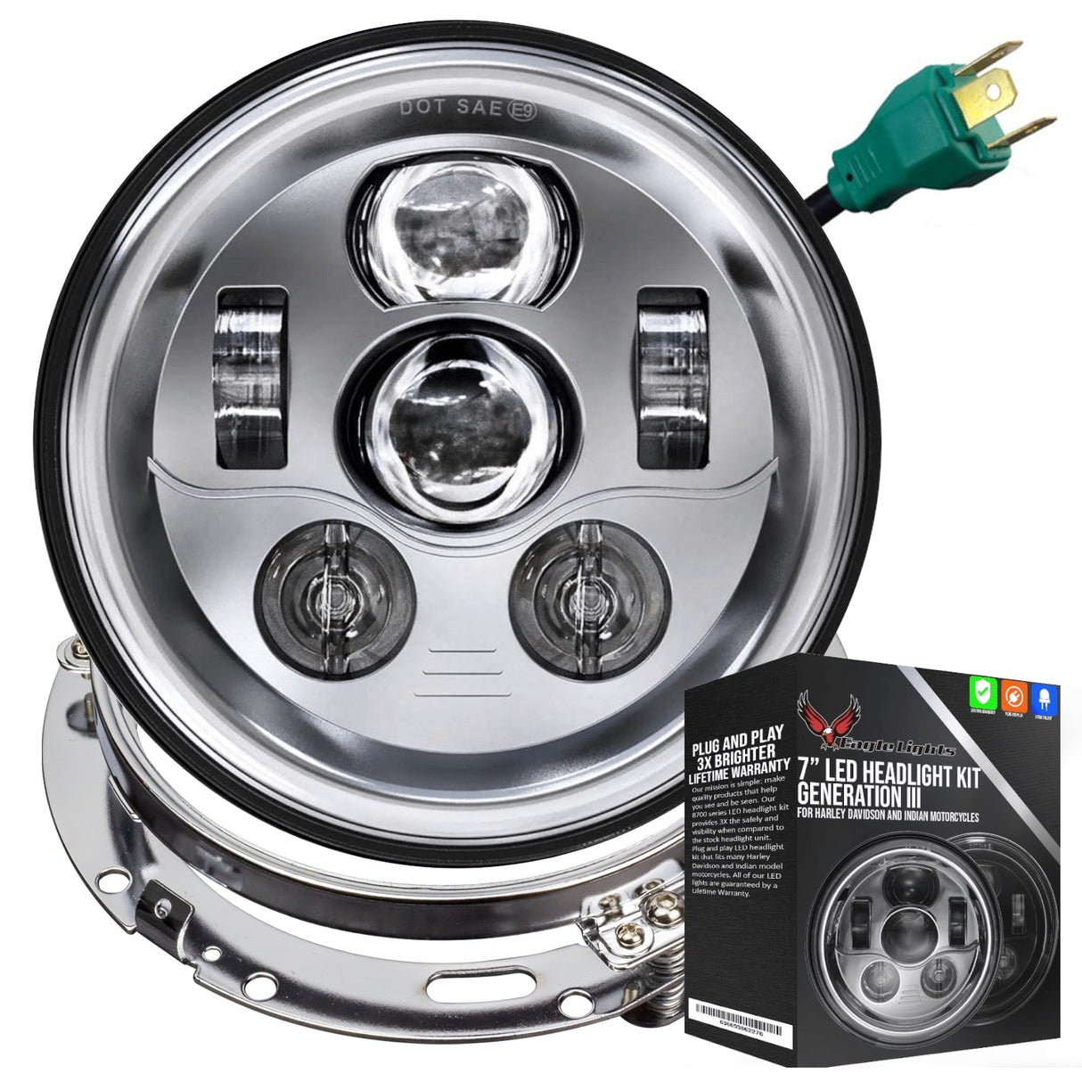 Eagle Lights 7" LED Headlight Kit for Harley-Davidson® and Indian® Motorcycles - Generation III / Chrome