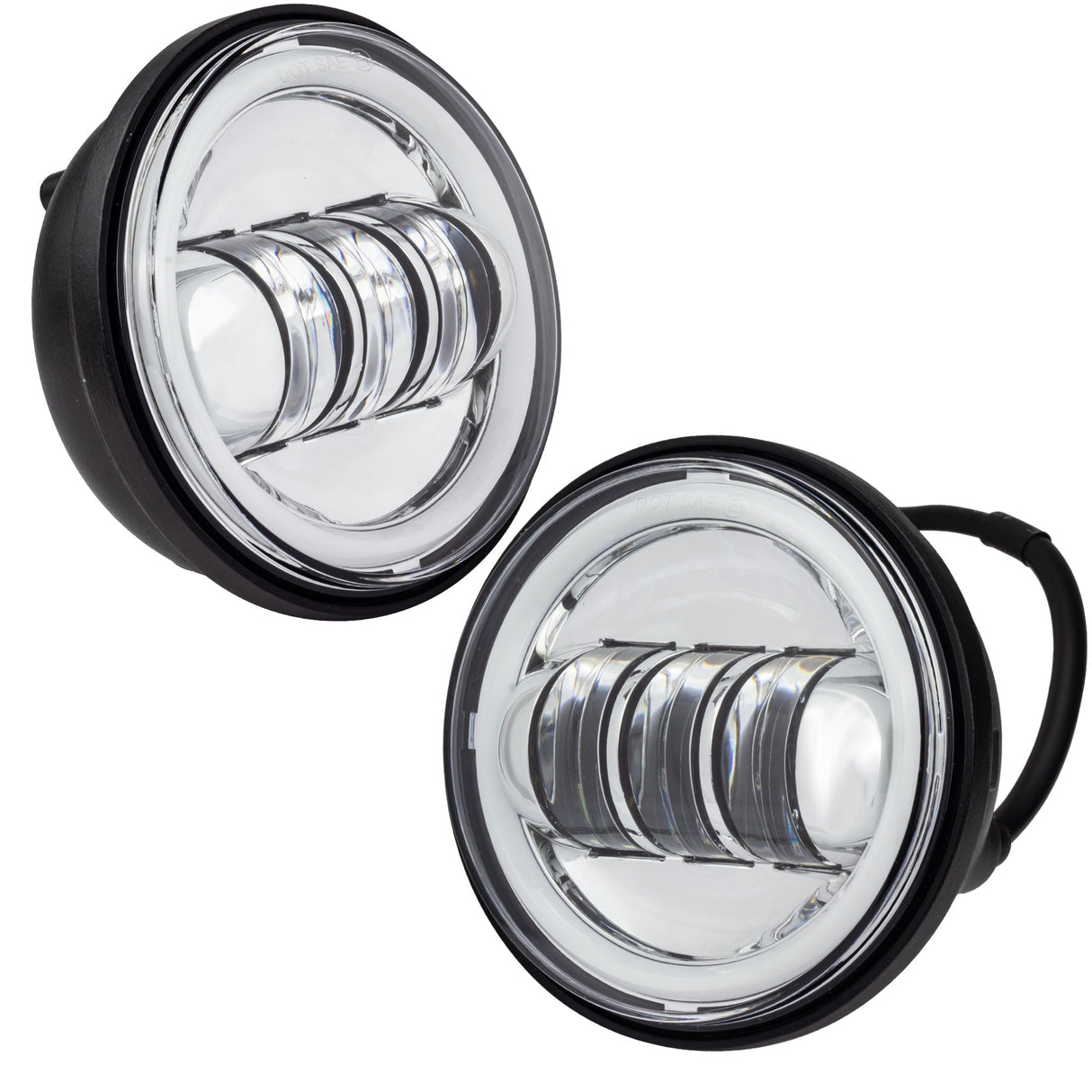 Eagle Lights 7" LED Headlight and 4.5" LED Passing Light Kit with Halo Rings for Harley-Davidson® and Indian Motorcycles - Generation I / Chrome