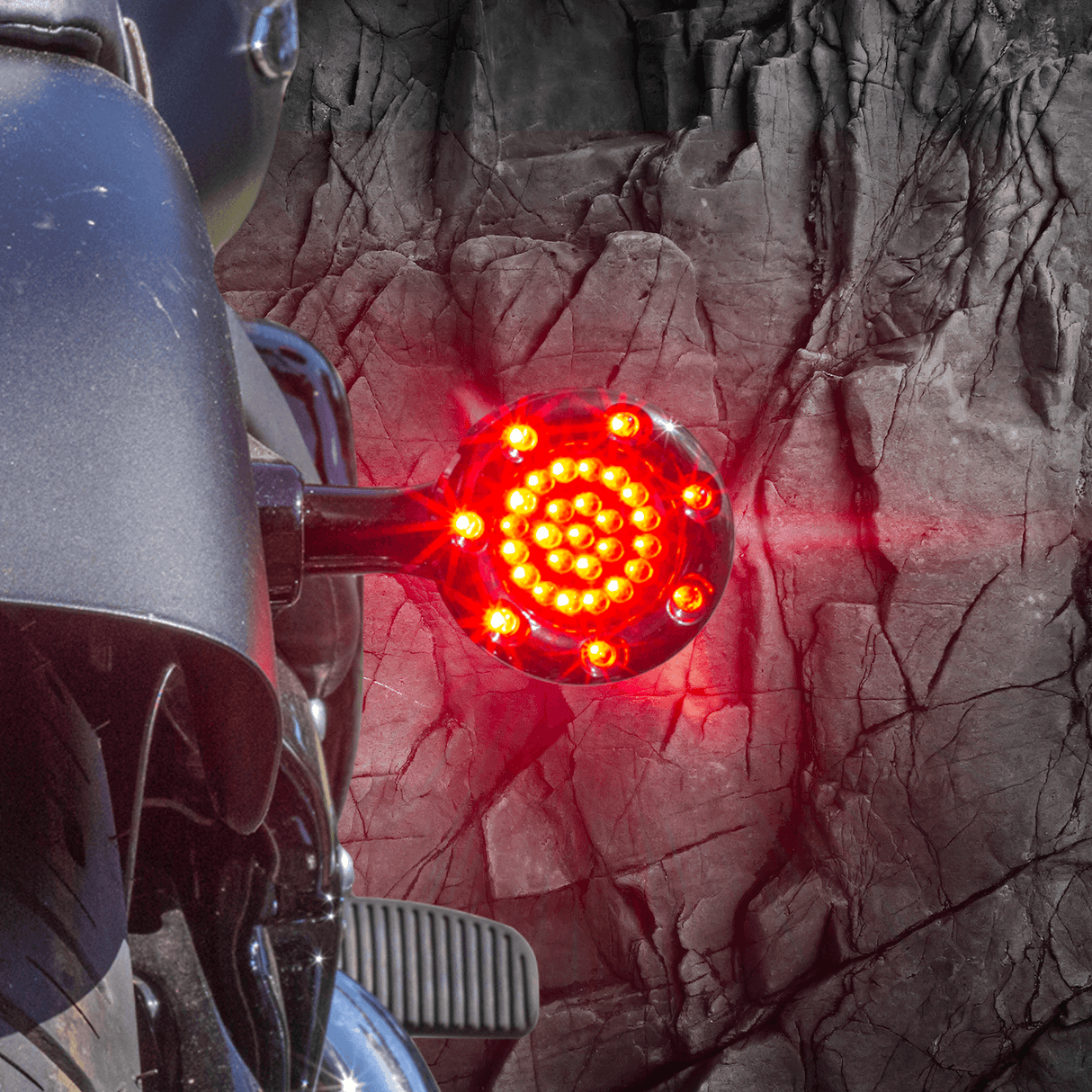 Eagle Lights Infinity Beam 2” Rear LED Turn Signals w/ Running and Brake Lights LED Ring Covers for Harley-Davidson® - Rear 1157 / Red LEDs