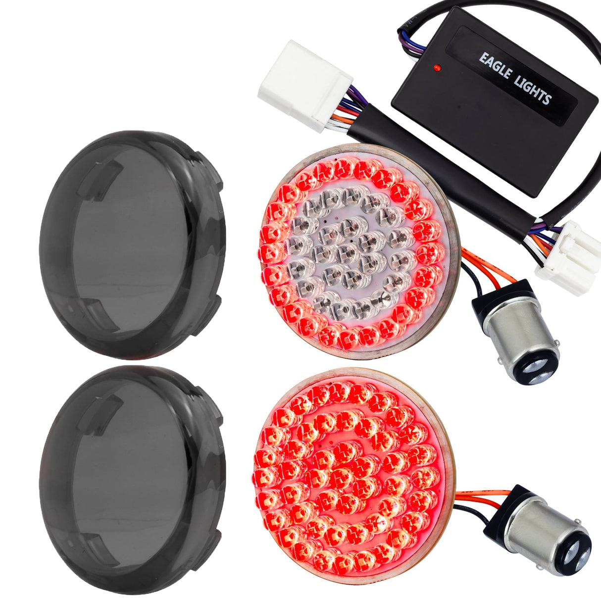 Eagle Lights 2" Rear LED Turn Signals, Running and Brake Lights for Harley-Davidson® Motorcycles- Generation I / 1157 Base / Red