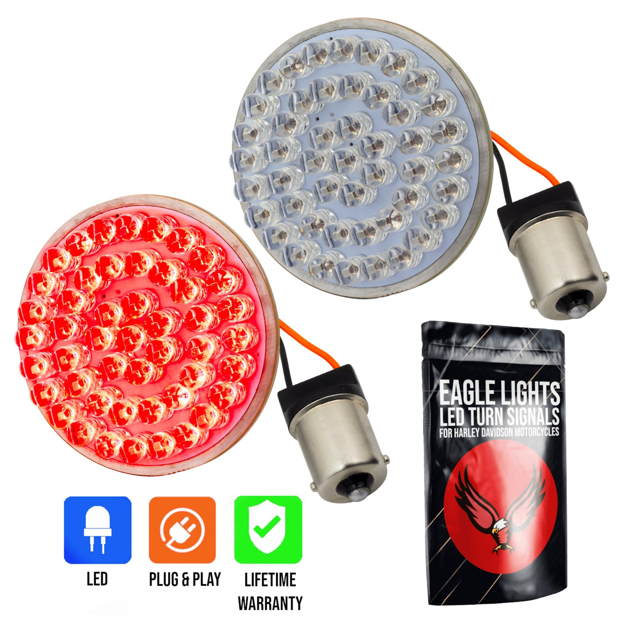 Eagle Lights 2" Rear LED Turn Signals for Harley-Davidson® Motorcycles- Generation I / 1156 Base / Red