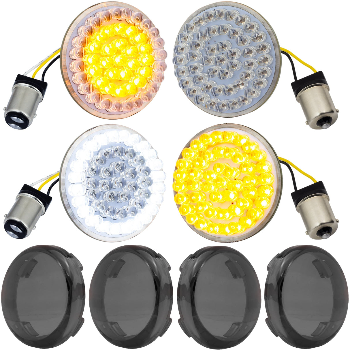 Eagle Lights 2” LED Turn Signal and Running Light Kit for Harley-Davidson® Motorcycles - Generation I / 1157 Front / 1156 Amber Rear