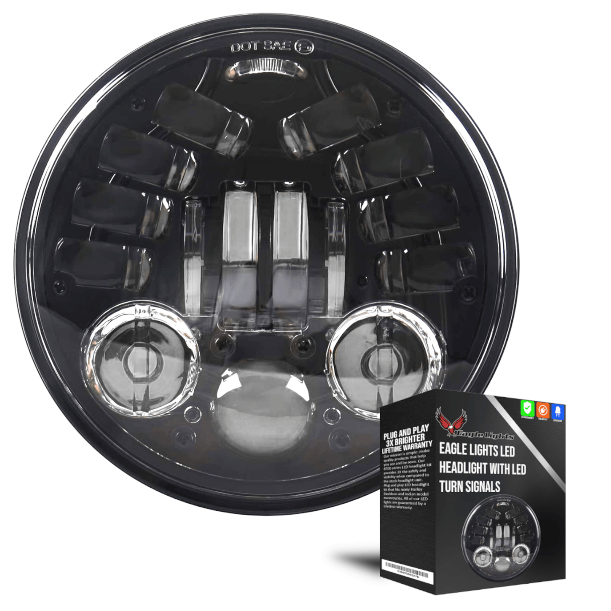 Eagle Lights 7" LED Projector Headlight with Integrated Turn Signals for Harley Davidson 7'' LED Projection Head Lamp