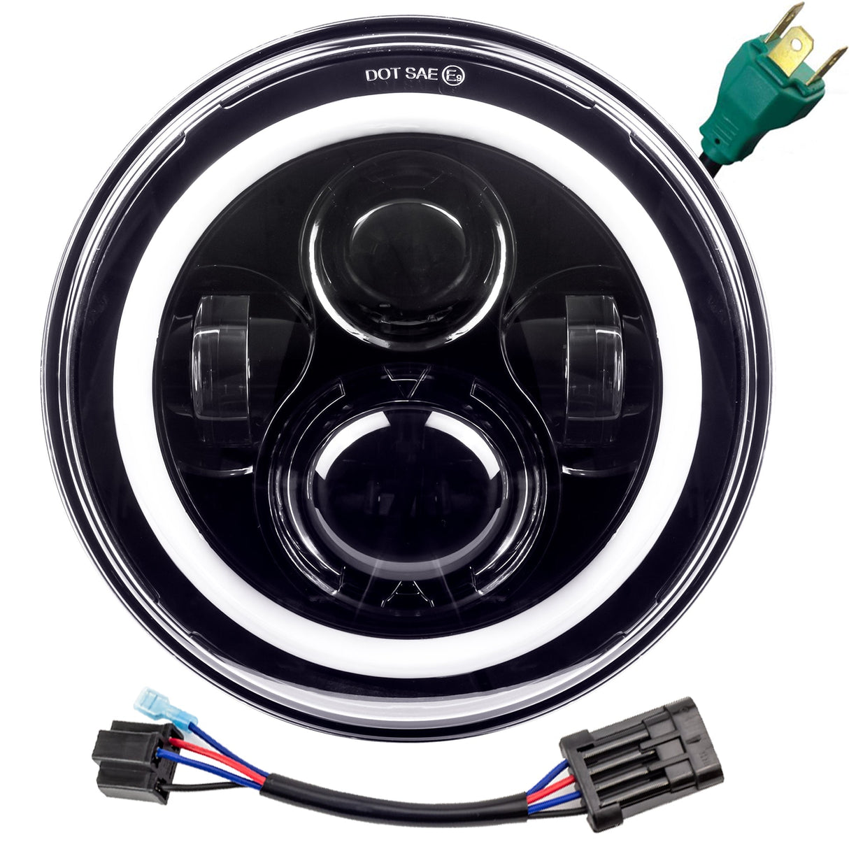 Eagle Lights 7" LED Headlight with LED Halo Ring for Harley-Davidson® and Indian® Motorcycles - Generation I / Black Kit