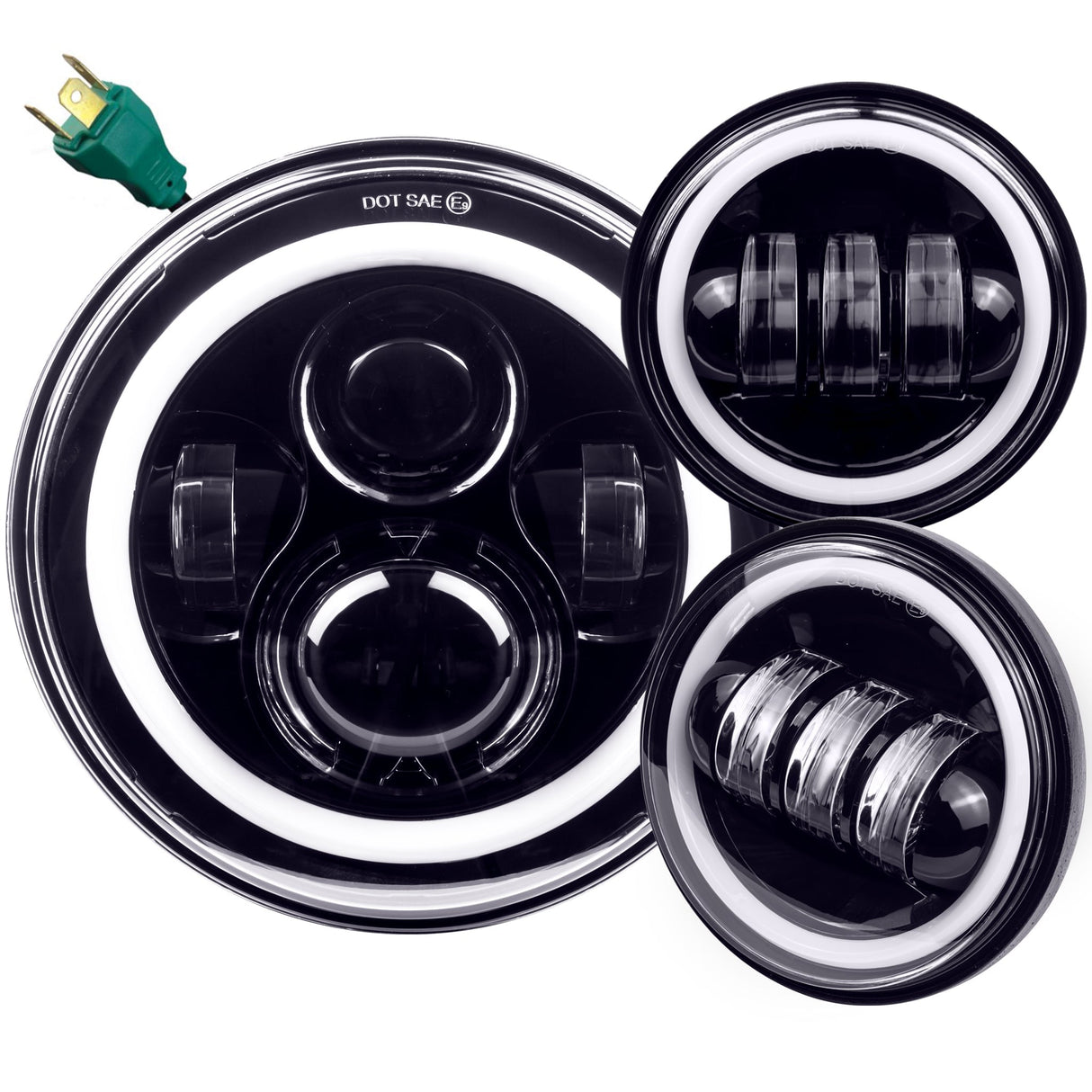 Eagle Lights 7" LED Headlight and 4.5" LED Passing Light Kit with Halo Rings for Harley-Davidson® and Indian® Motorcycles - Generation I / Black