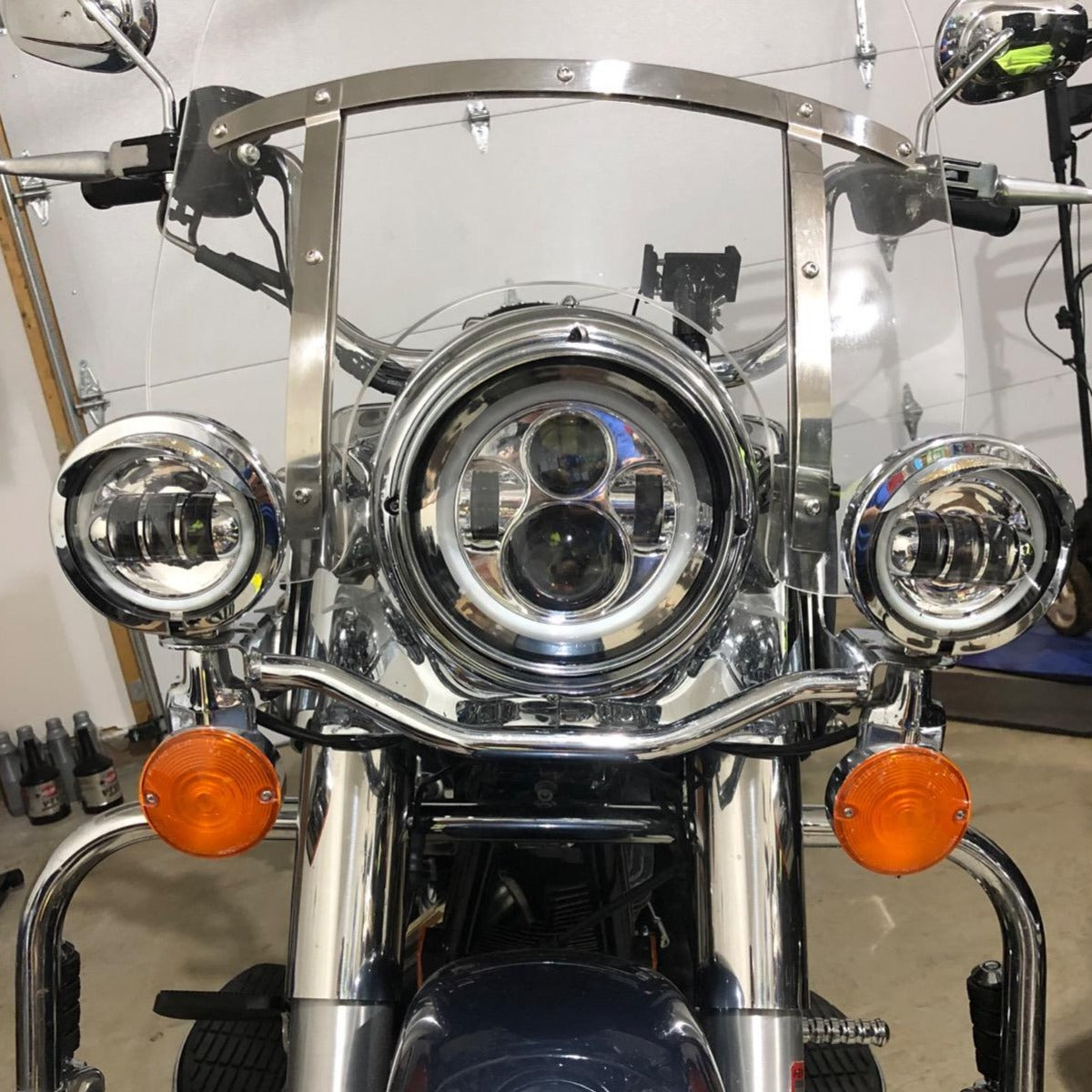 Eagle Lights 7" LED Headlight and 4.5" LED Passing Light Kit with Halo Rings for Harley-Davidson® and Indian Motorcycles - Generation I / Chrome
