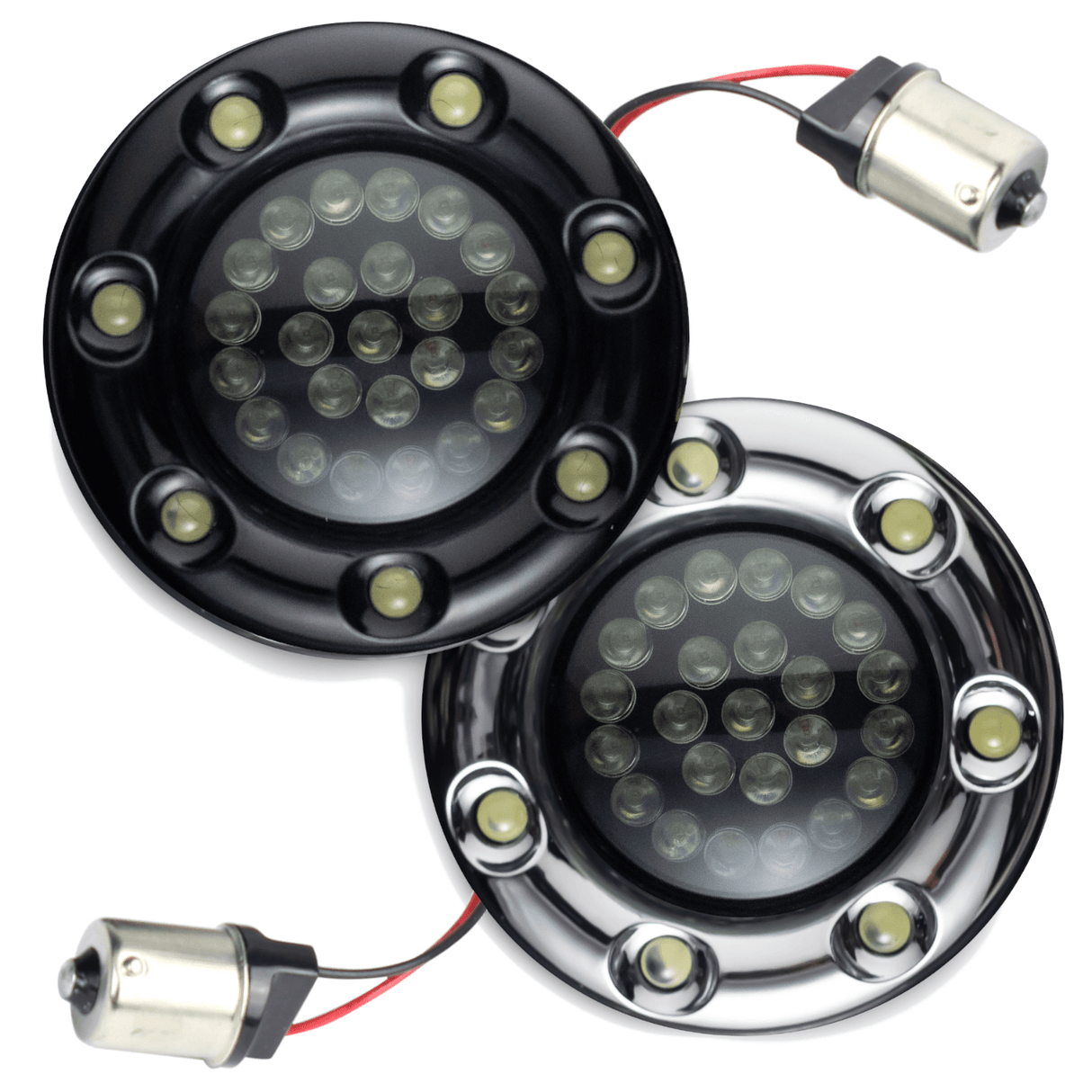 Eagle Lights Infinity Beam 2” Rear LED Turn Signals with LED Ring Covers for Harley-Davidson® - Rear 1156 / Red LEDs