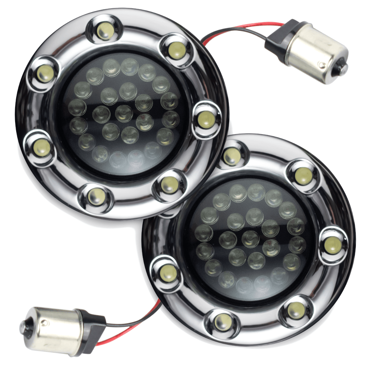 Eagle Lights Infinity Beam 2” Rear LED Turn Signals with LED Ring Covers for Harley-Davidson® - Rear 1156 / Red LEDs
