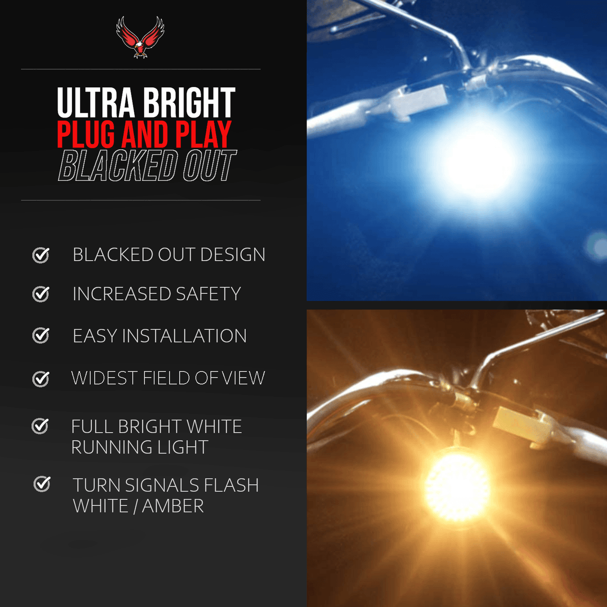 Eagle Lights Generation II Midnight Edition Front LED Turn Signals for 2025 Softail Models