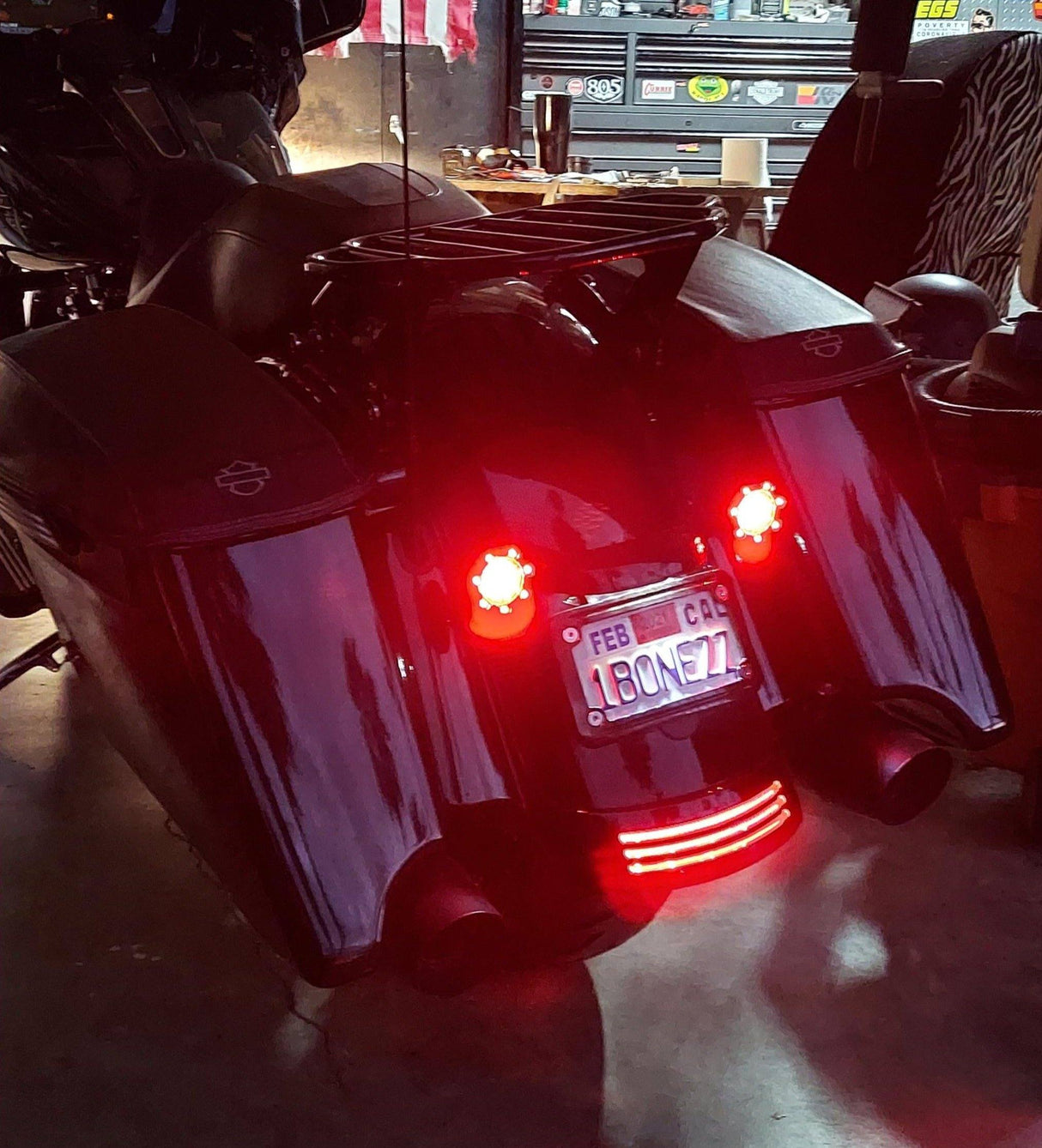 Eagle Lights Infinity Beam 2” Rear LED Turn Signals w/ Running and Brake Lights LED Ring Covers for Harley-Davidson® - Rear 1157 / Red LEDs