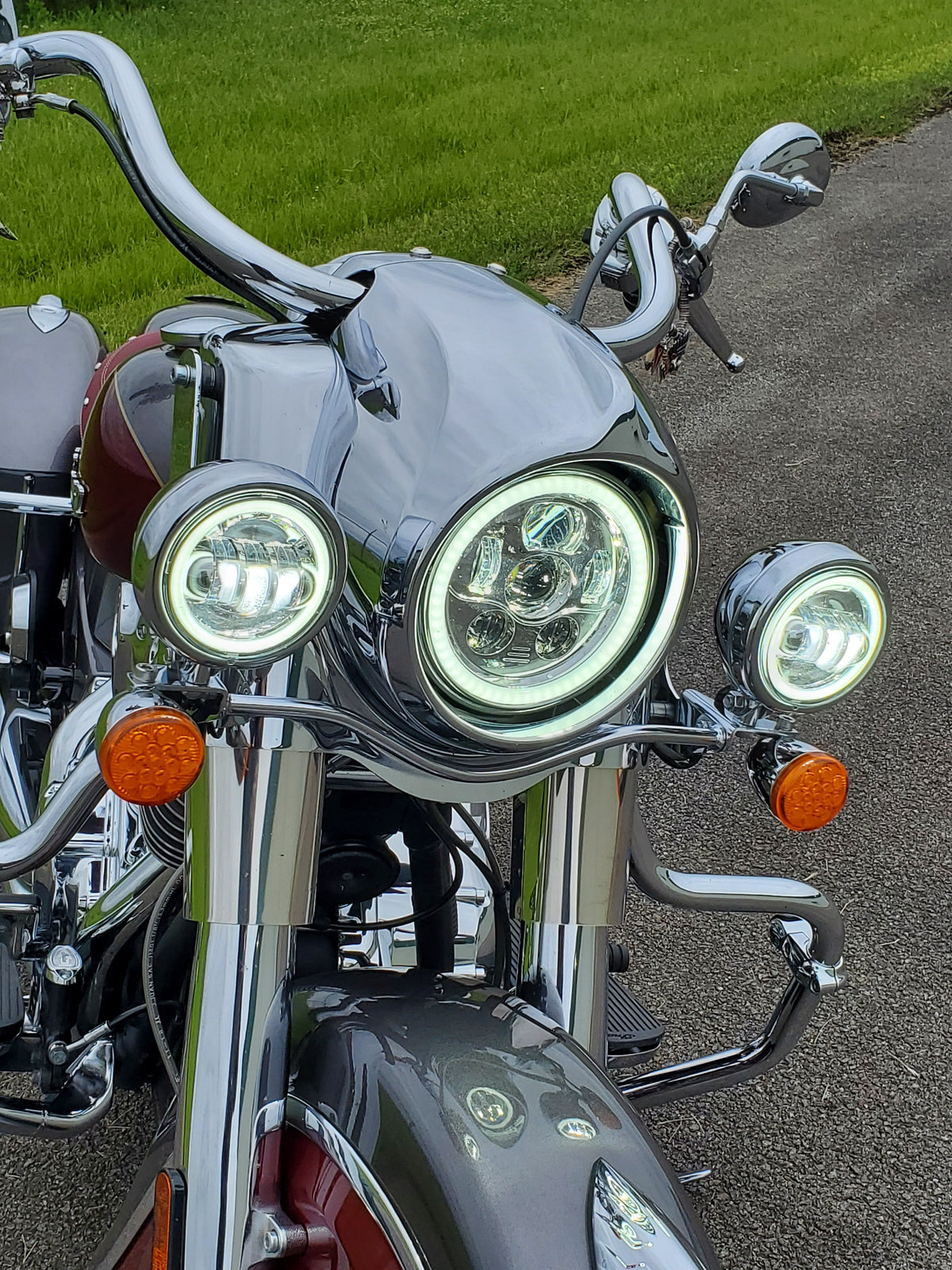 Motorcycle with Eagle Lights headlight and passing lights installed