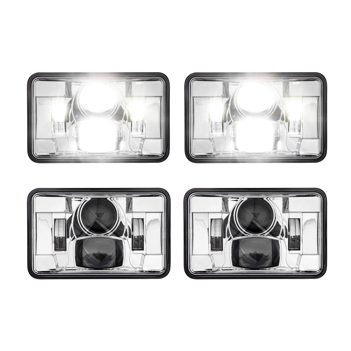 Eagle Lights Chrome 4 x 6 Chrome LED Headlights - Four Pack (Two High Beam / Two Low Beam)