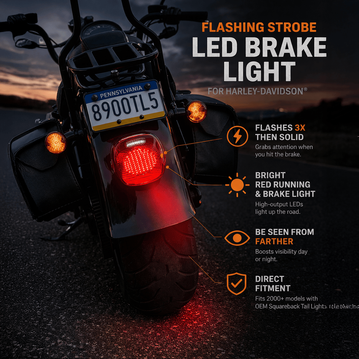 Eagle Lights Flashing Strobe Layback LED Tail Brake Light Kit for Harley-Davidson®