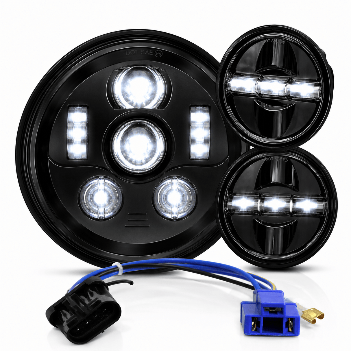 Eagle Lights 7" LED Headlight and 4.5" LED Passing Light Kit for Harley-Davidson® and Indian® Motorcycles - Generation III / Black