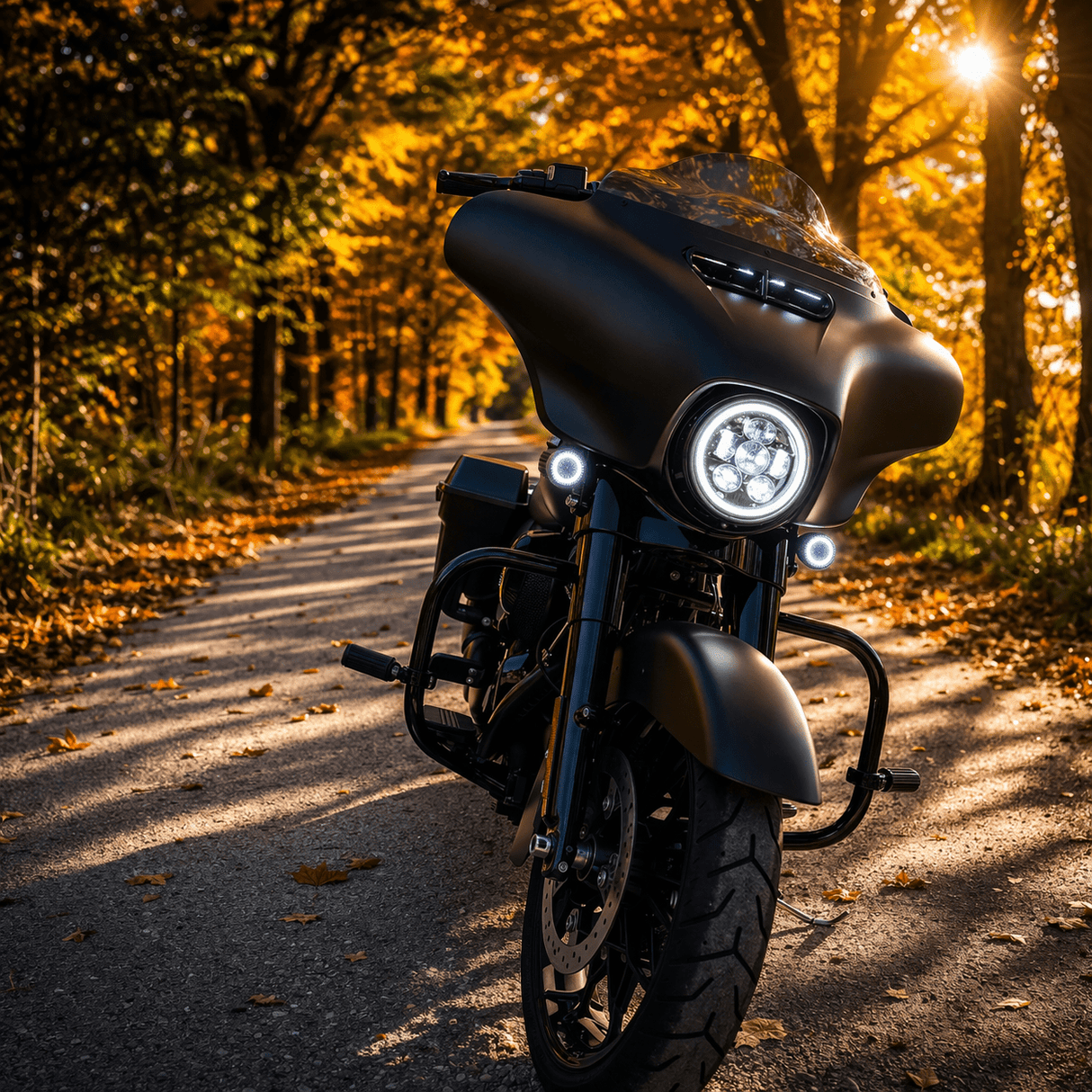 Eagle Lights 7" LED Headlight Kit with Halo Ring for Harley-Davidson® and Indian® Motorcycles - Generation III / Black