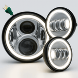 Eagle Lights 7" LED Headlight and 4.5" LED Passing Light Kit with Halo Rings for Harley-Davidson® & Indian® Motorcycles - Generation II / Chrome / Halo Ring