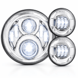 Eagle Lights 7" LED Headlight and 4.5" LED Passing Light Kit for Harley-Davidson and Indian Motorcycles - Generation II / Chrome