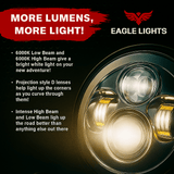 Eagle Lights 7" LED Headlight and 4.5" LED Passing Light Kit for Harley-Davidson and Indian Motorcycles - Generation I / Black