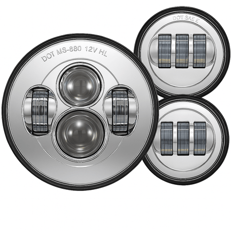 Eagle Lights 7" LED Headlight and 4.5" LED Passing Light Kit for Harley-Davidson® and Indian® Motorcycles - Generation I / Chrome