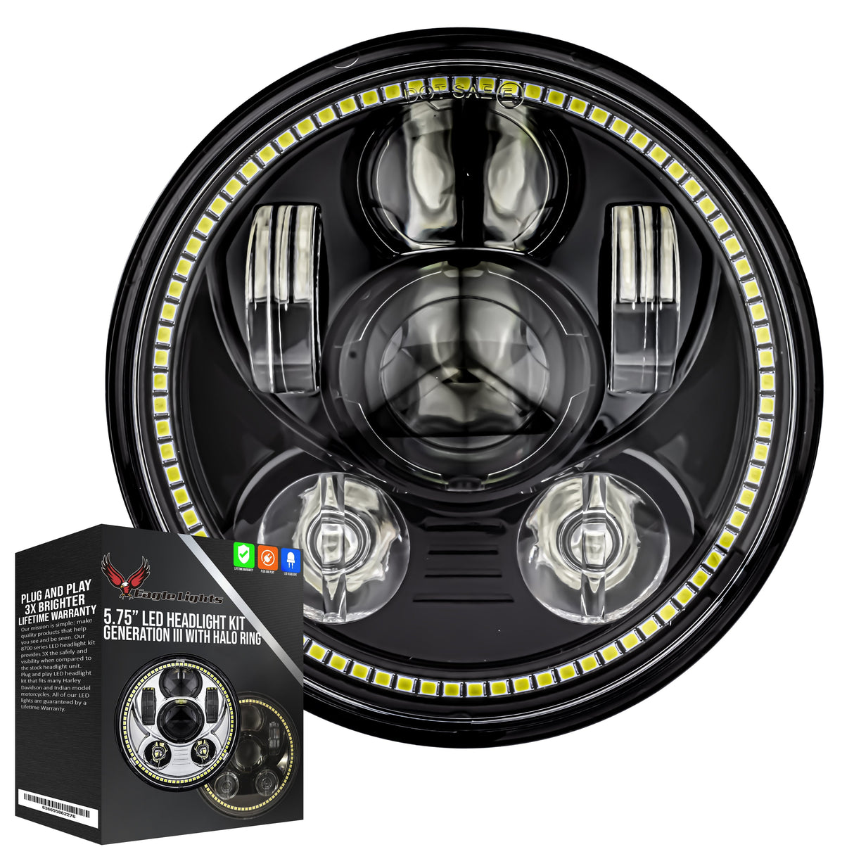 Eagle Lights 5 3/4" LED Headlight Kit for 2018 and Newer Harley Davidson Street Bob, Low Rider, and Softail Standard