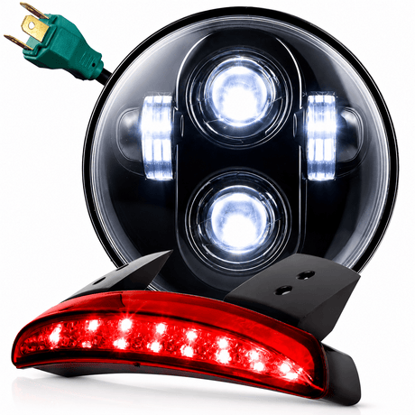Eagle Lights 5-3/4" (5.75") Round Harley LED Headlight and Red LED Taillight Conversion / Upgrade Kit for Harley Sportster / Dyna
