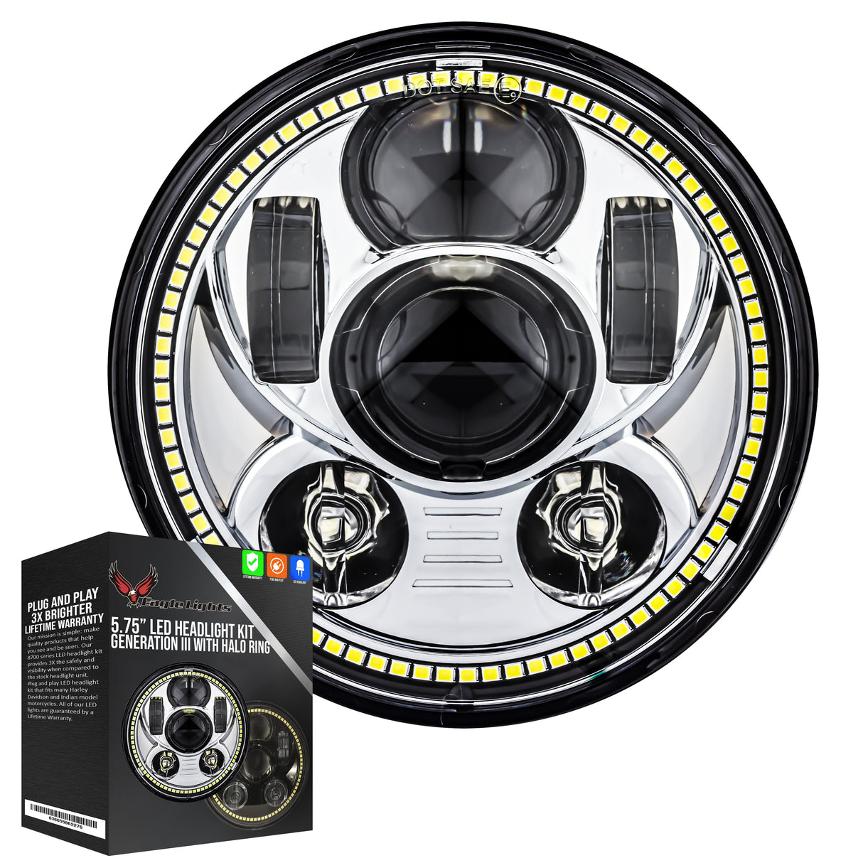 Eagle Lights 5 3/4" LED Headlight with Halo Ring for 2010 - Current Honda Fury, Sabre, Stateline, and Interstate VT1300 Models