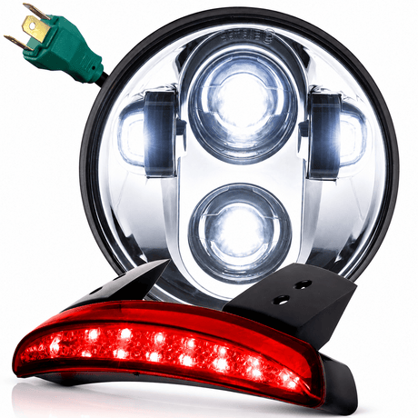 Eagle Lights 5-3/4" (5.75") Round Harley LED Headlight and Red LED Taillight Conversion / Upgrade Kit for Harley Sportster / Dyna