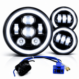 Eagle Lights 7" LED Headlight and 4.5" LED Passing Light Kit with Halo Rings for Harley-Davidson® & Indian® Motorcycles - Generation III / Black / Halo Ring