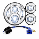 Eagle Lights 7" LED Headlight and 4.5" LED Passing Light Kit for Harley-Davidson and Indian Motorcycles - Generation II / Chrome