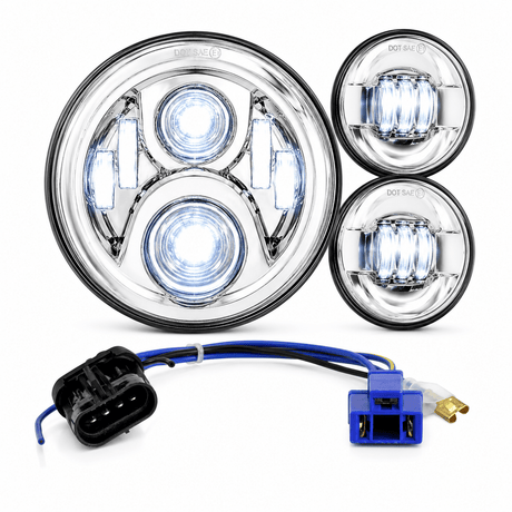 Eagle Lights 7" LED Headlight and 4.5" LED Passing Light Kit for Harley-Davidson and Indian Motorcycles - Generation II / Chrome