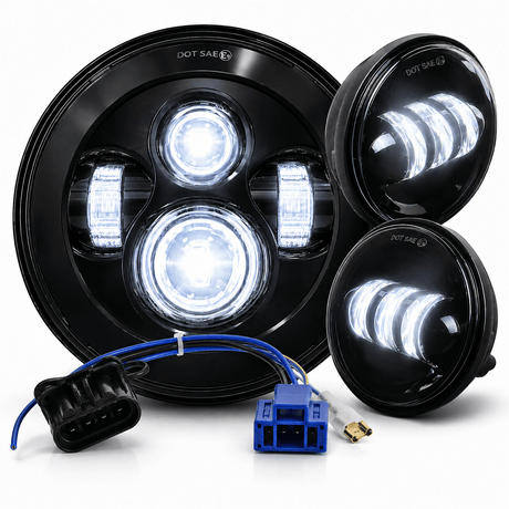 Eagle Lights 7" LED Headlight and 4.5" LED Passing Light Kit for Harley-Davidson and Indian Motorcycles - Generation I / Black