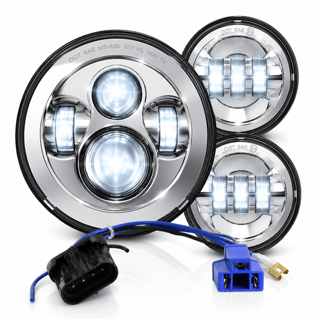 Eagle Lights 7" LED Headlight and 4.5" LED Passing Light Kit for Harley-Davidson® and Indian® Motorcycles - Generation I / Chrome