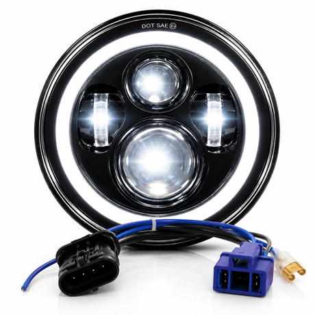Eagle Lights 7" LED Headlight with LED Halo Ring for Harley-Davidson® and Indian® Motorcycles - Generation I /  Black Kit