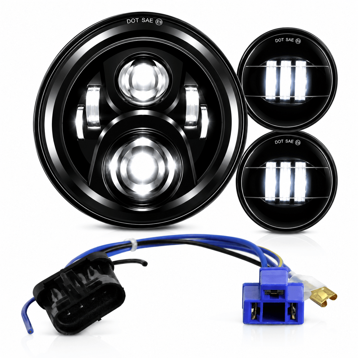 Eagle Lights 7" LED Headlight and 4.5" LED Passing Light Kit for Harley-Davidson and Indian - Generation II / Black