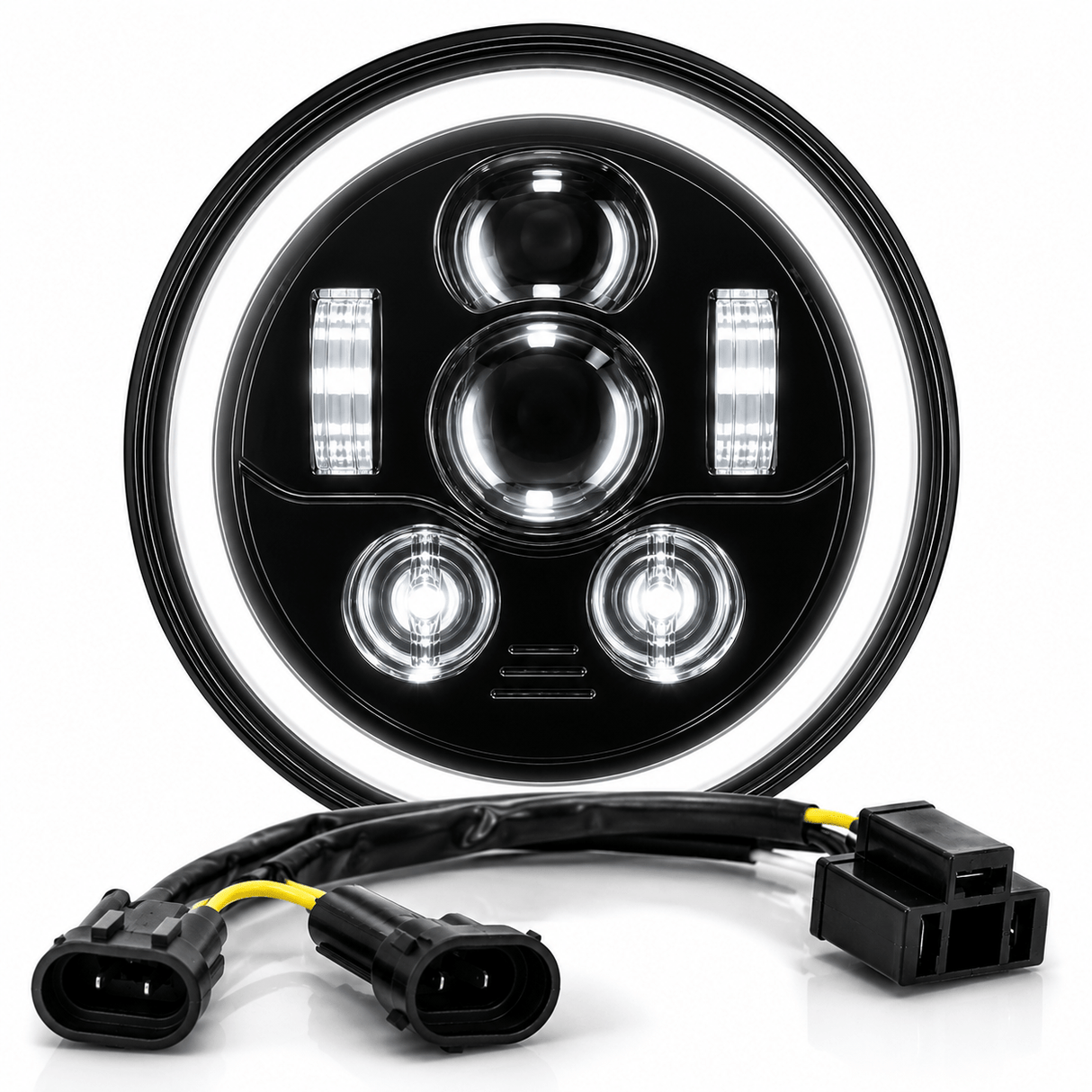 Eagle Lights 7" LED Headlight Kit with Halo Ring for Harley-Davidson® and Indian® Motorcycles - Generation III / Black