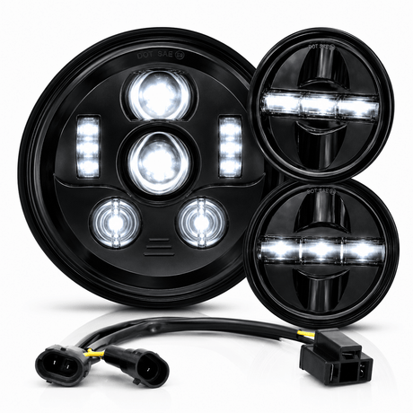 Eagle Lights 7" LED Headlight and 4.5" LED Passing Light Kit for Harley-Davidson® and Indian® Motorcycles - Generation III / Black