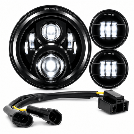 Eagle Lights 7" LED Headlight and 4.5" LED Passing Light Kit for Harley-Davidson and Indian - Generation II / Black