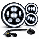 Eagle Lights 7" LED Headlight and 4.5" LED Passing Light Kit with Halo Rings for Harley-Davidson® & Indian® Motorcycles - Generation III / Black / Halo Ring