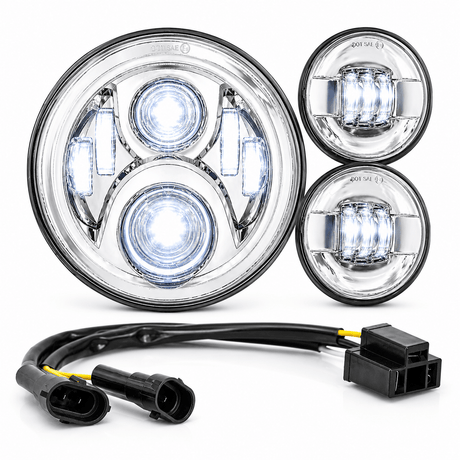 Eagle Lights 7" LED Headlight and 4.5" LED Passing Light Kit for Harley-Davidson and Indian Motorcycles - Generation II / Chrome