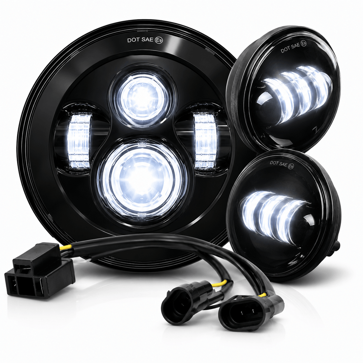 Eagle Lights 7" LED Headlight and 4.5" LED Passing Light Kit for Harley-Davidson and Indian Motorcycles - Generation I / Black