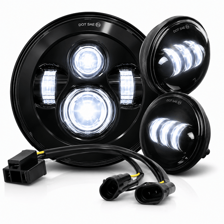Eagle Lights 7" LED Headlight and 4.5" LED Passing Light Kit for Harley-Davidson and Indian Motorcycles - Generation I / Black