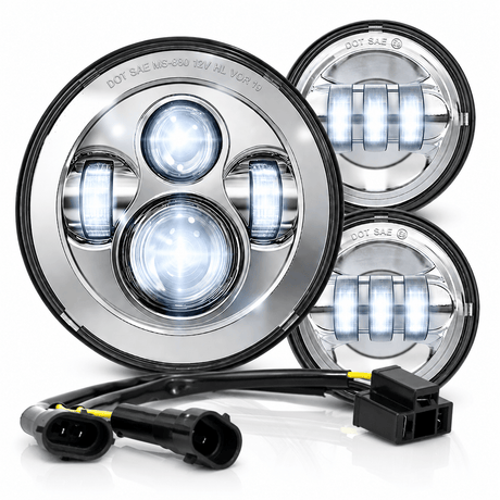 Eagle Lights 7" LED Headlight and 4.5" LED Passing Light Kit for Harley-Davidson® and Indian® Motorcycles - Generation I / Chrome