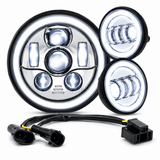 Eagle Lights 7" LED Headlight and 4.5" LED Passing Light Kit with Halo Rings for Harley-Davidson® & Indian® Motorcycles - Generation III / Chrome / Halo Ring