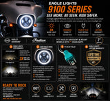 Eagle Lights 7" LED Headlight with LED Halo Ring for Harley-Davidson® and Indian® Motorcycles - Generation I /  Generation I / Black Kit