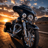 Eagle Lights 7" LED Headlight and 4.5" LED Passing Light Kit with Halo Rings for Harley-Davidson and Indian Motorcycles - Generation I / Black