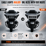 Eagle Lights HALOS DRL Bezel With Vent Inserts And White LED Running Lights for Harley-Davidson® Road Glide Motorcycles