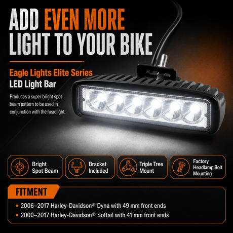 Eagle Lights Elite Series 6" LED Light Bar for Harley-Davidson® Softail and Dyna Models - 2500Lm, Flood Pattern