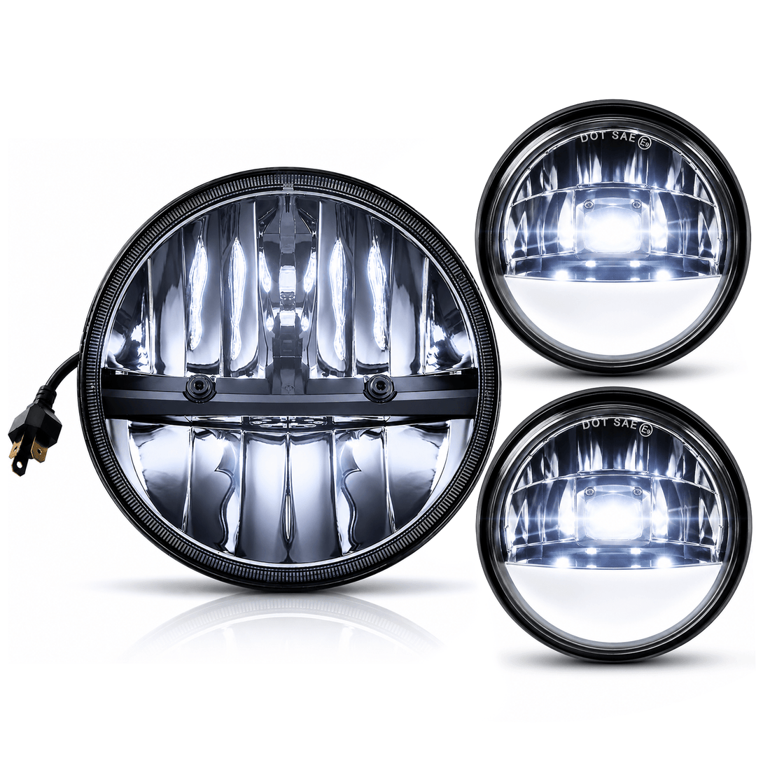 Eagle Lights Complex Reflector Series 7" Round LED Headlight with LED Passing Lights for Harley-Davidson®