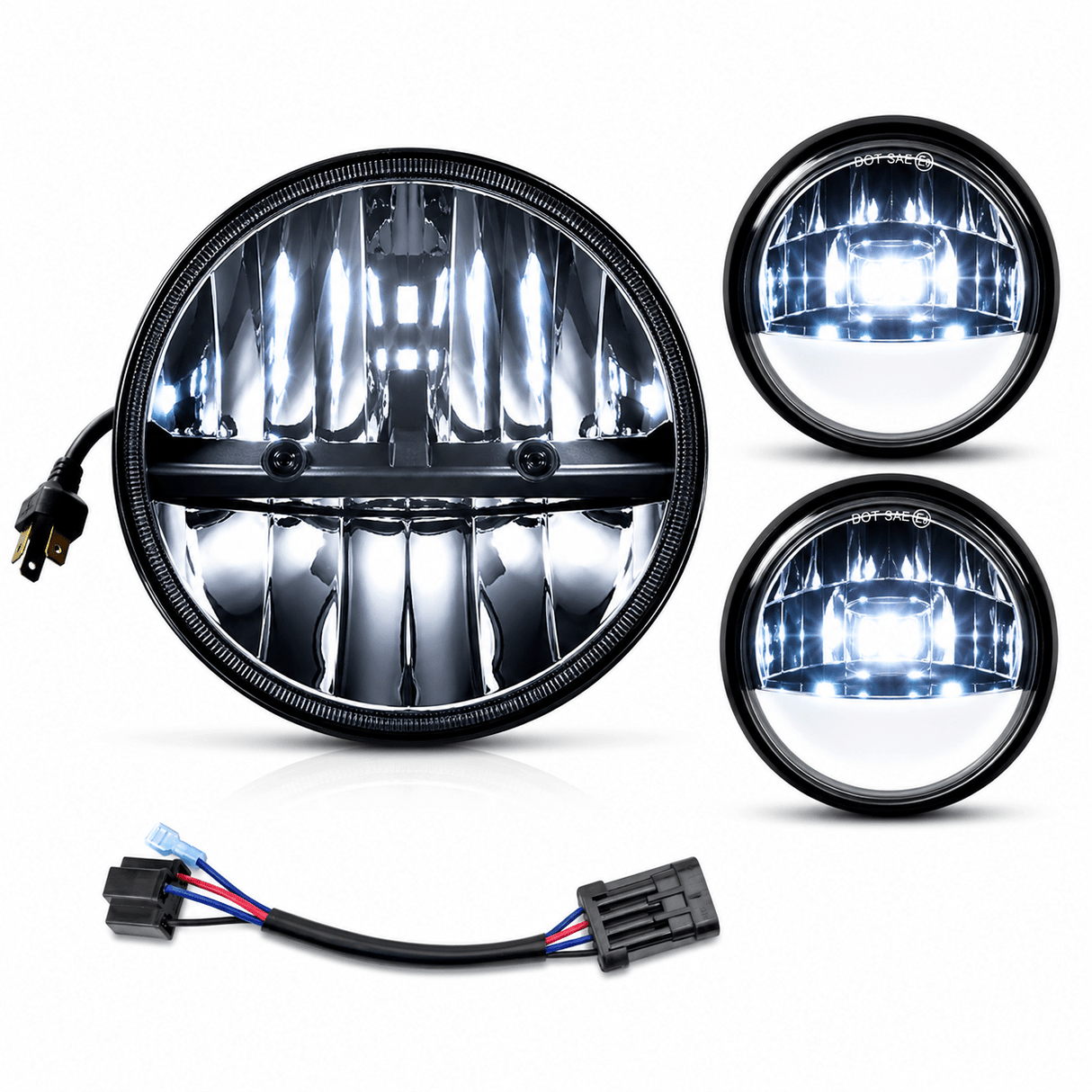 Eagle Lights Complex Reflector Series 7" Round LED Headlight with LED Passing Lights for Harley-Davidson®