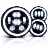 Eagle Lights 7" LED Headlight and 4.5" LED Passing Light Kit with Halo Rings for Harley-Davidson® & Indian® Motorcycles - Generation III / Black / Halo Ring